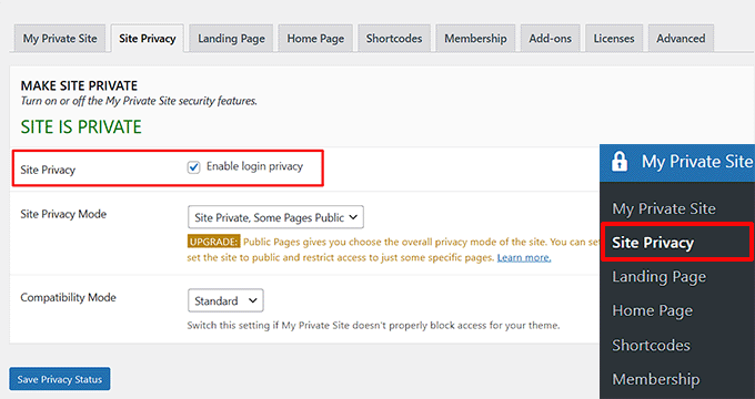 Enable login privacy 启用登录隐私